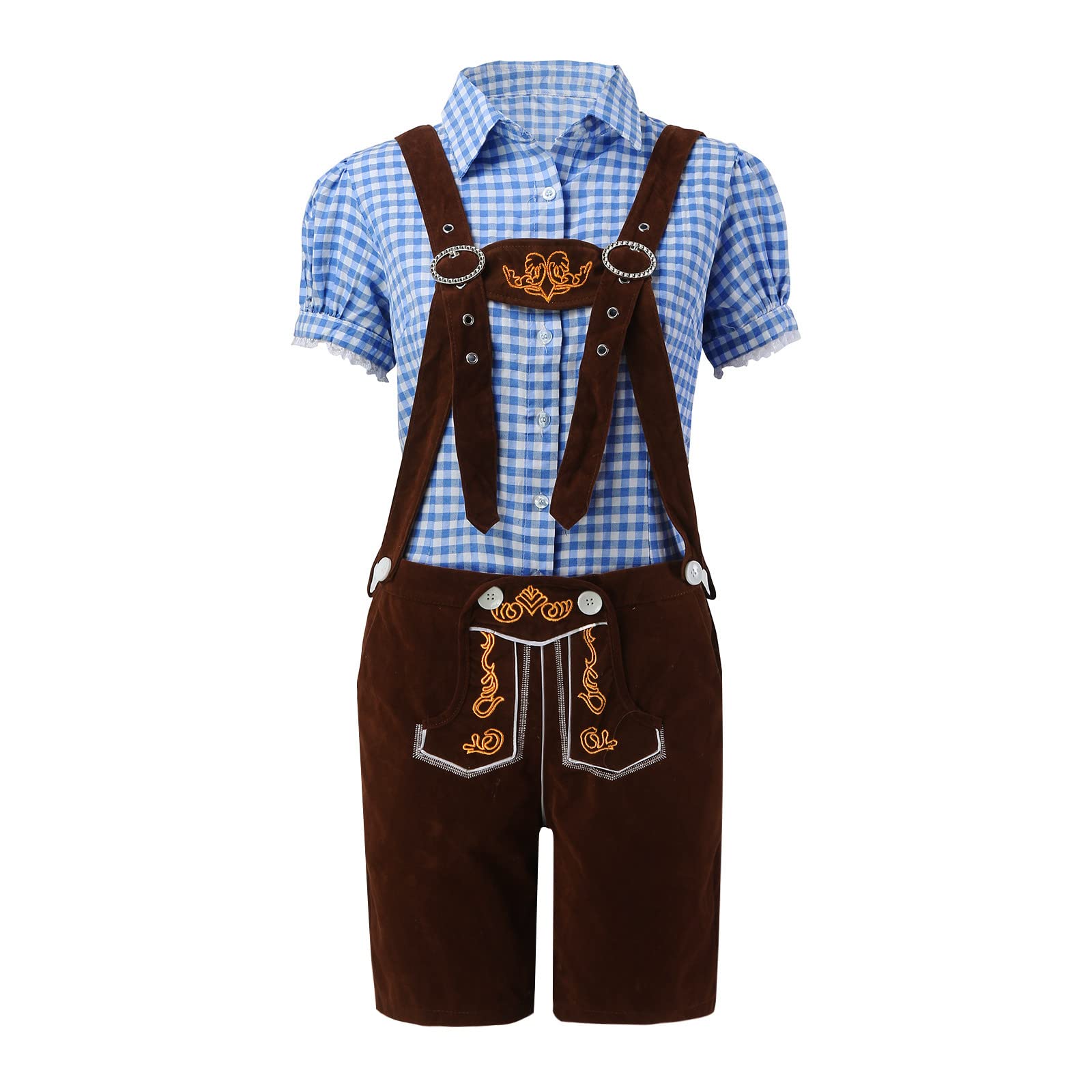 Dirndl Bluse Damen Trachtenbluse Dirndl Dirndlbluse für Oktoberfest Karneval Cosplay Herren Lederhose Authentische Deutsches Outfit für Damen Herren Tannish Brown Cosplay Kleidung Märchen(BW1, L)