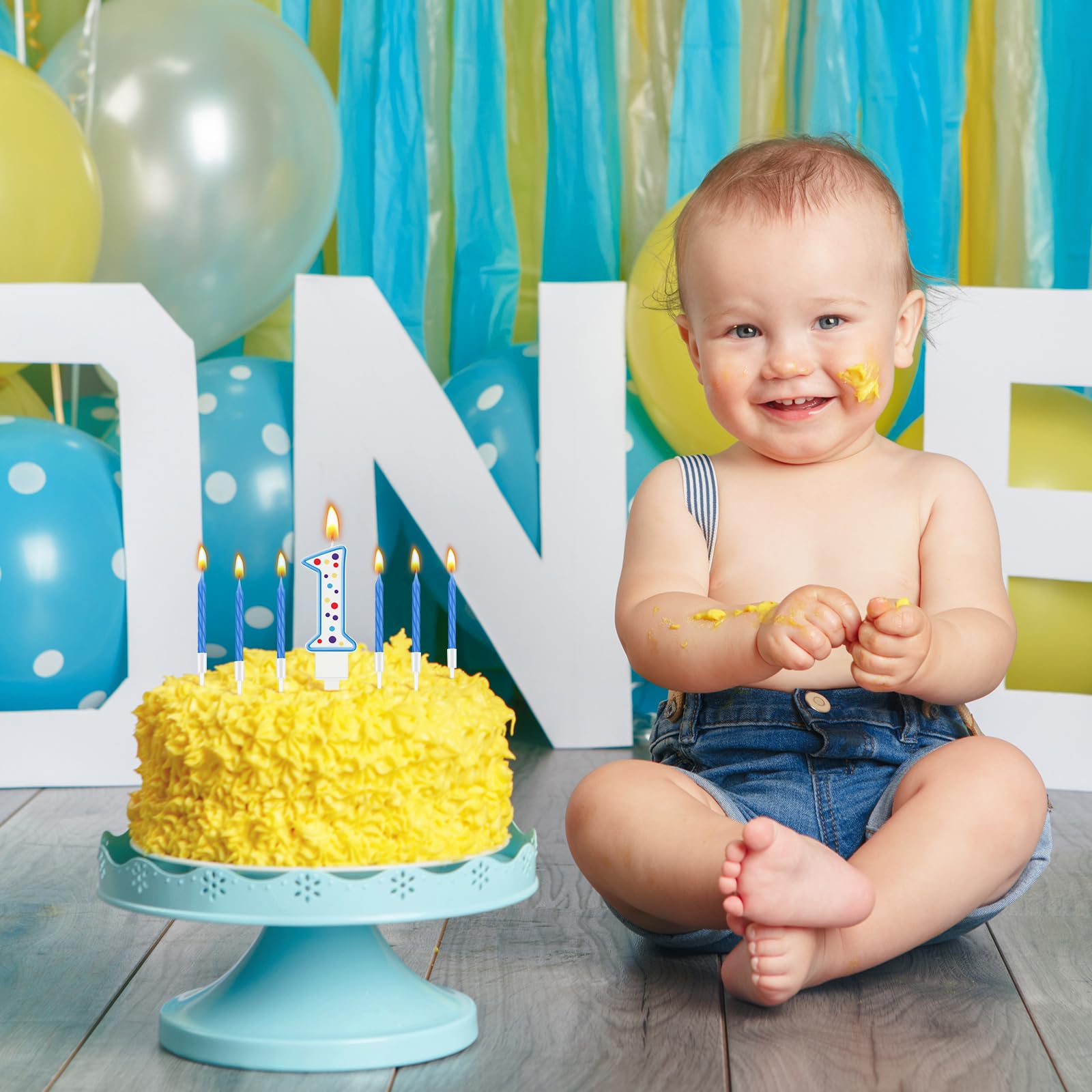 MTLEE Blaue Zahlenkerze mit 10 langen, dünnen Cupcake-Kerzen, Happy Birthday-Kerzen, für Jungen, Mädchen, Zahlenkerzen für Geburtstagskuchen, Zahlen, Geburtstag, Kuchenaufsatz für Sweet Dots Party