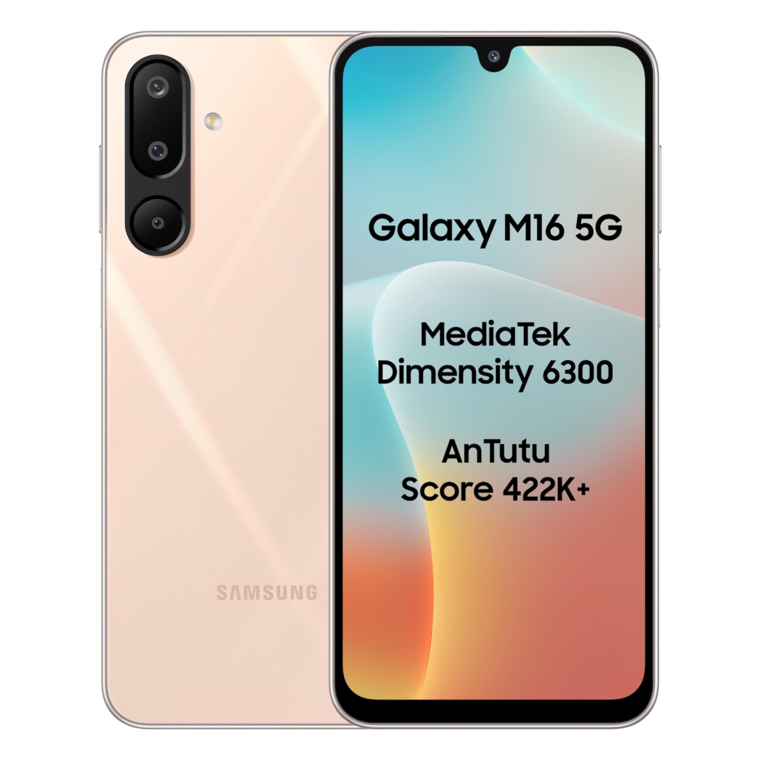 Samsung Galaxy M16 5G (Blush Pink, 6GB RAM, 128 GB Storage) | MediaTek Dimensity 6300 | AnTuTu Score 422K+ | Super Amoled Display | AI | 25W Fast Charging | 6 Gen of OS Upgrades | Without Charger