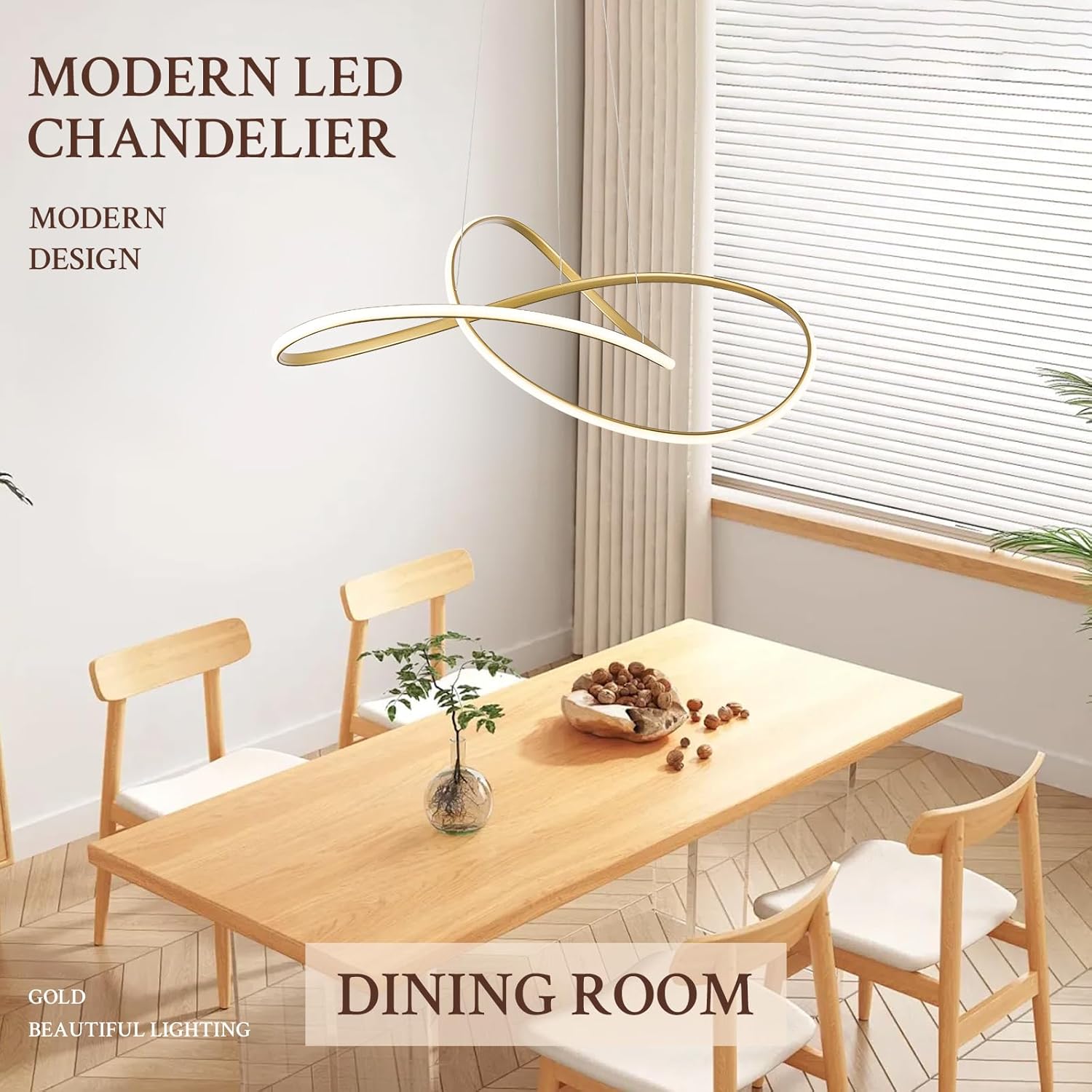 D31.5in Modern LED Chandelier Gold Ring Chandelier High Ceiling Contemporary with Dimmable Remote Control, LED Pendant Light Fixtures for Foyer Dining Room Kitchen Island, 3000-6500K