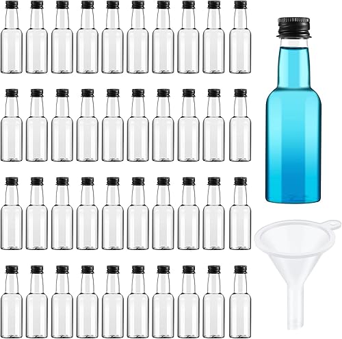 100 botellas de licor botellas de plástico vacías con tapa de rosca negra mini botellas de vino botellas de salsa picante botellas de chupito con
