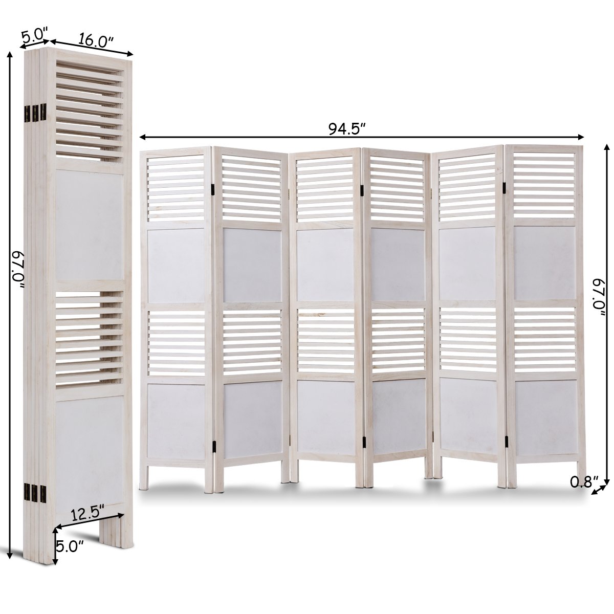Giantex 6 Panel Screen Room Divider Wood Folding Oriental Freestanding
