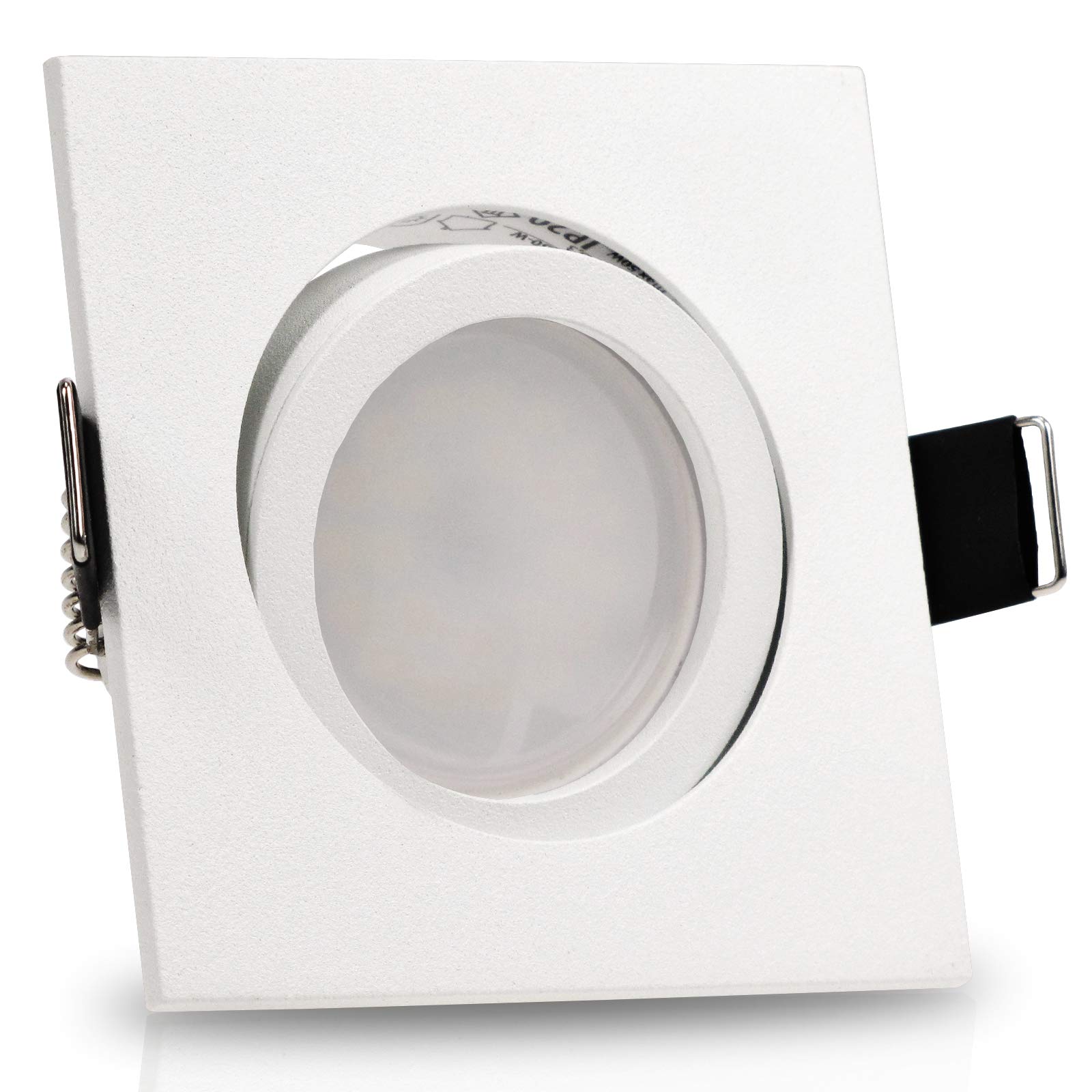 trendlights24 Bianco LED Einbaustrahler Weiß 230V 8er Set 1,5W Spots GU10 | Decken Einbauleuchte, Weiß matt, eckig, LED Spots, Kaltweiß, 6000k, austauschbar, Einbauspot, schwenkbar, 68 mm Lochmaß