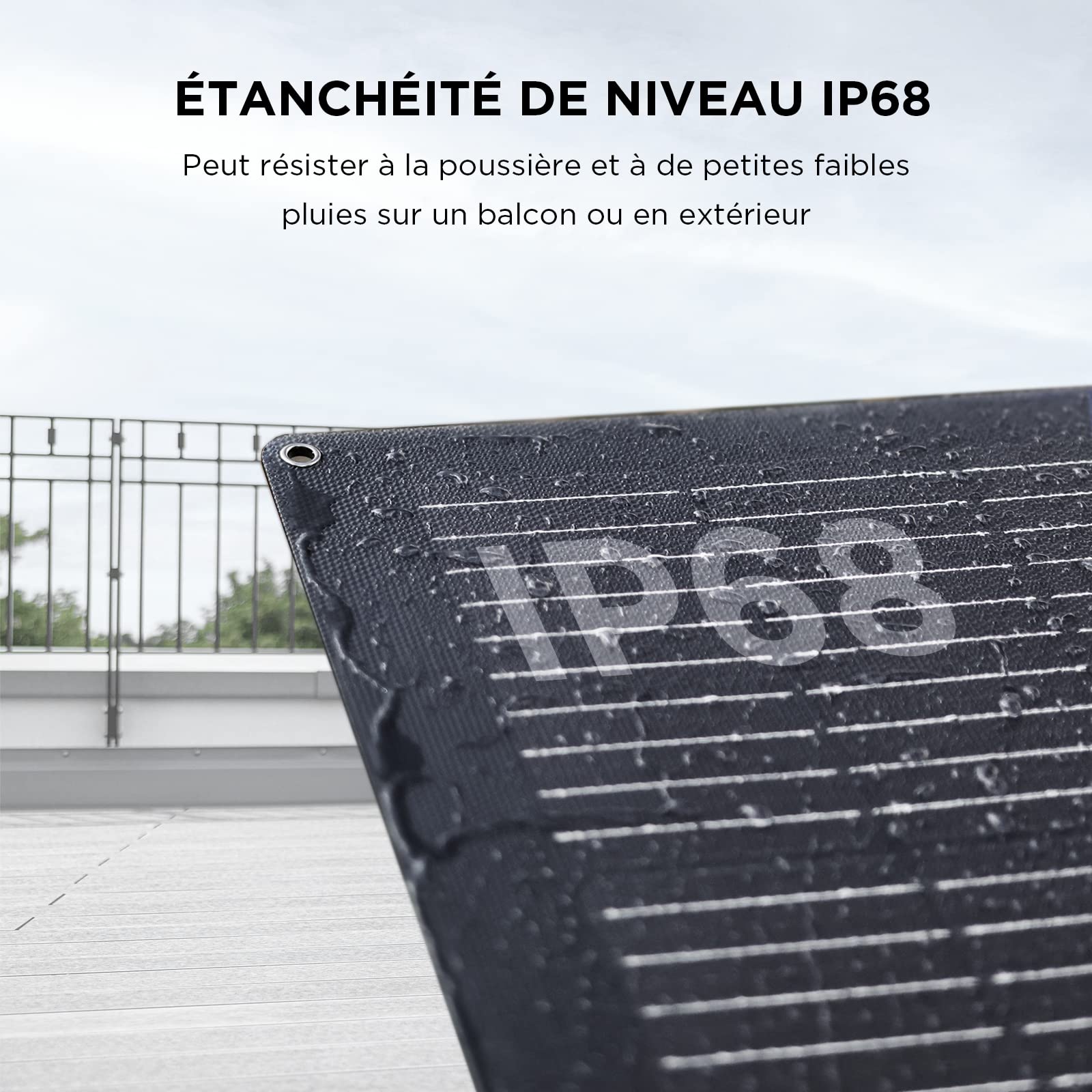 Panneau solaire flexible EcoFlow 100 W avec modules solaires haute efficacité et de niveau d'étanchéité IP68, prévu pour les toits, les camping-cars, balcons,etc