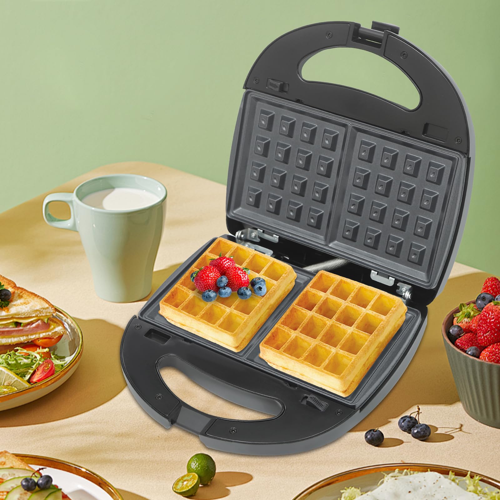Urządzenie do kanapek 6 w 1, wielofunkcyjna gofrownica 750 W, grill, dwustronne ogrzewanie, nieprzywierająca prasa panini, patelnia do steków, opiekacz do kanapek, do biura, domu, kuchni