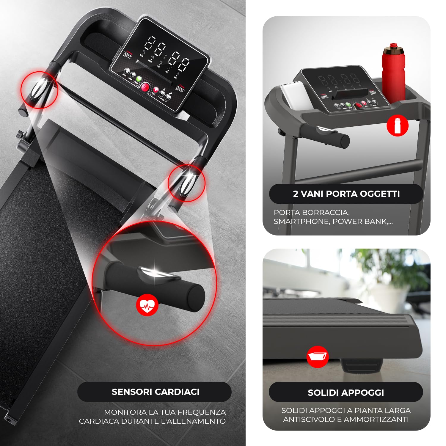 YM Tapis Roulant Salvaspazio 12 km/h, MARCHIO ITALIANO, Inclinazione, Pieghevole, Elettrico, Tappeto Corsa XL, Telaio Rinforzato, Display, Porta Tablet, ASSISTENZA e GARANZIA ITALIA Your Move