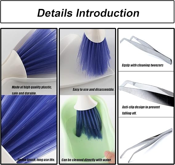 Tiny Cleanning Broom, Scooper Feeding Tool,Mini Dustpan and Brush, Stainless Steel Tweezer Reptile Tank Cleaner for Reptile and Other Small Animals Supplies 3Pcs
