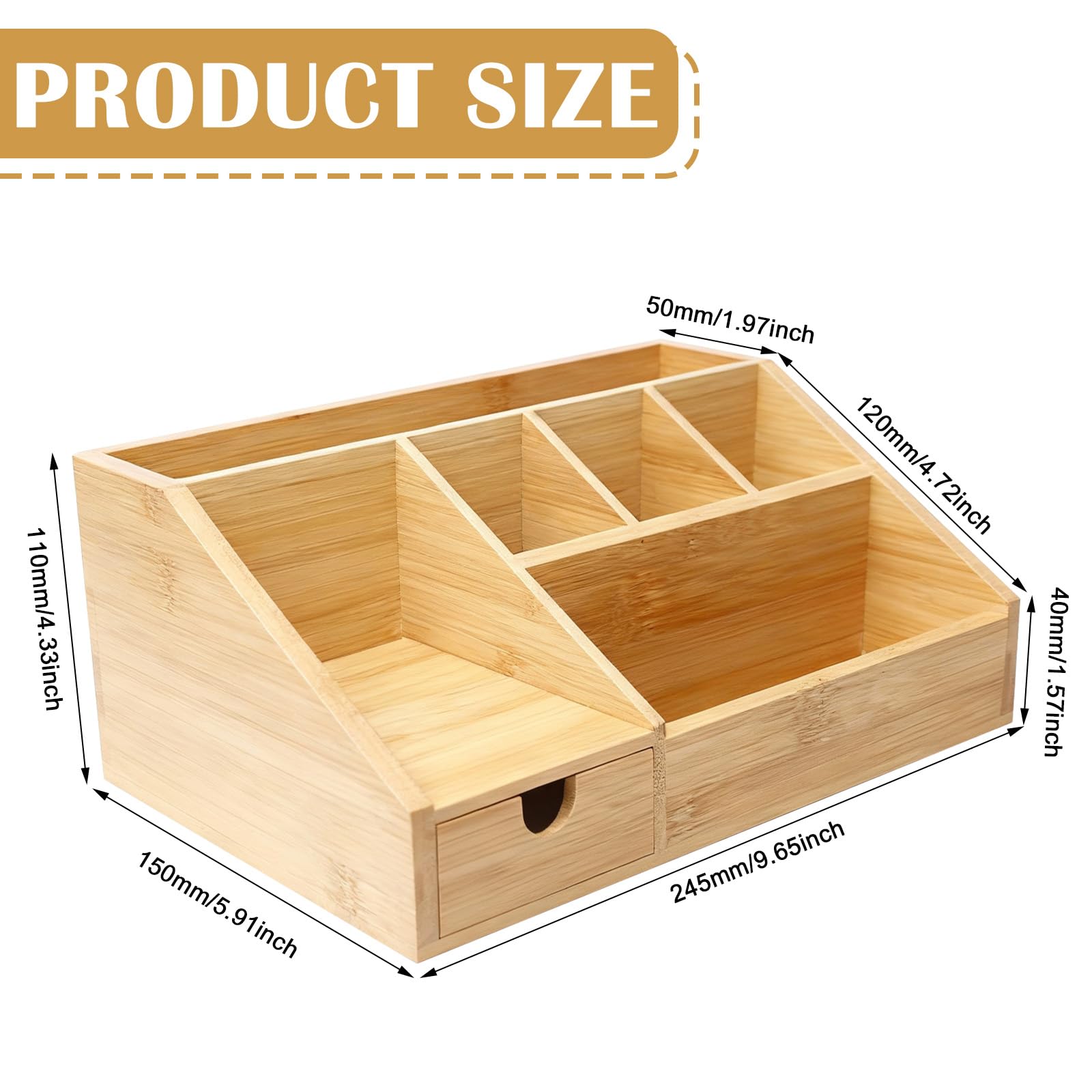 GBKDQQ Organizzatore da scrivania in bambù con cassetto, organizer da scrivania in legno, organizzatore da tavolo, portapenne in bambù, ripiano per ufficio e casa, 24,5 x 15 x 11 cm