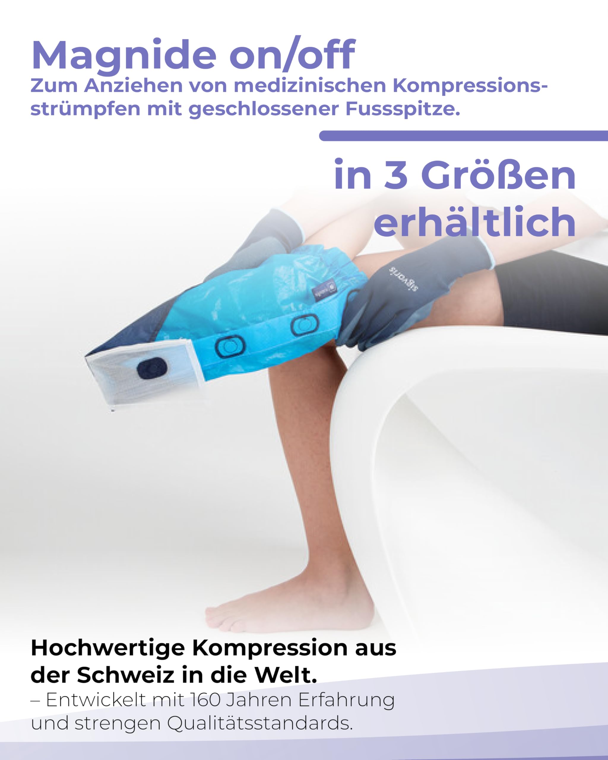 Sigvaris magnide on/off XL - Aus- und Anziehhilfe für Kompressionsstrümpfe mit geschlossener Spitze, Zum mühelosen Aus- und Anziehen, Schont den Strumpf