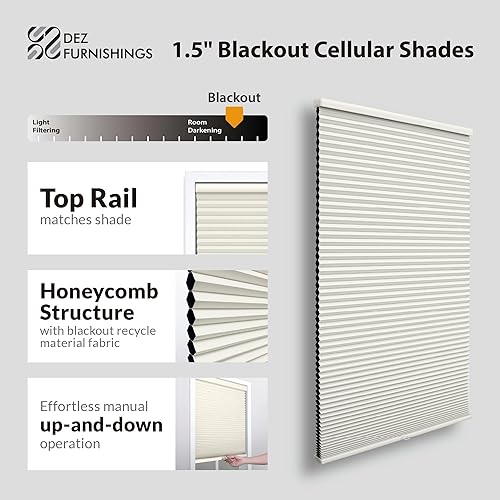 Miniatura 2 de DEZ Furnishings QMIV180480 - Persiana opaca inalámbrica de 1.5 pulgadas, marfil, 18 pulgadas de ancho x 48 pulgadas de alto