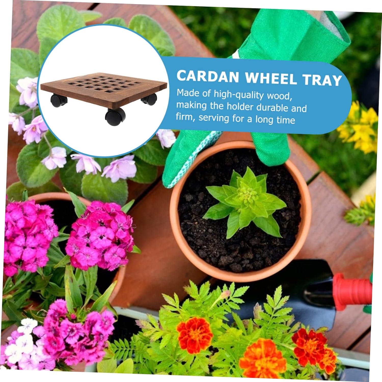 Mipcase Rolling Cart for Potted Plants Mobile Flowerpot Holder Wheel Brakes Square Tray