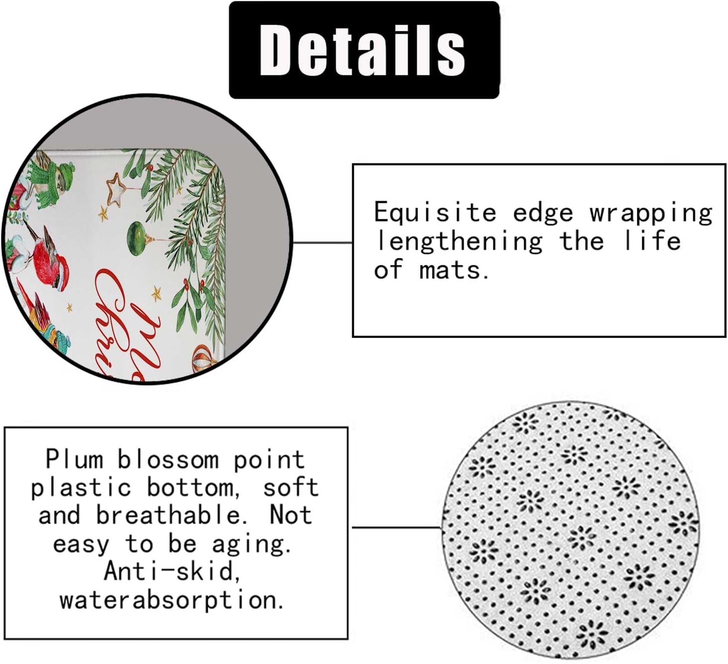 4PCS Funny Cardinal Bird Christmas Shower Curtain Sets with Rugs, Waterproof Fabric White Shower Curtain, Red Floral Poinsettia Flower Green Plant Winter Holiday New Year Xmas Bathroom Decor