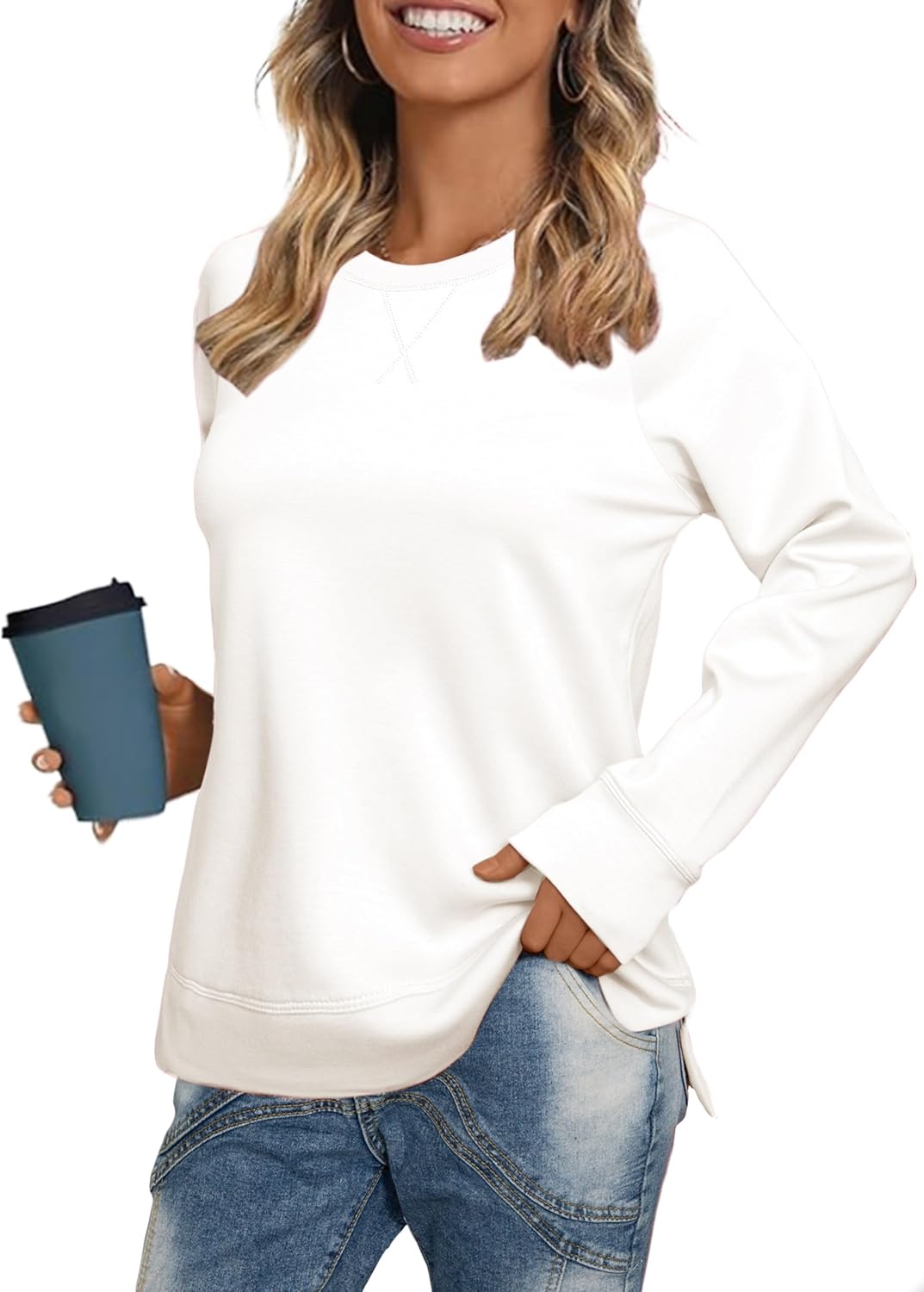 Glamaker Womens Long Sleeve Sweatshirt Casual Crewneck Sweatshirts Loose Fit Pullover Tops