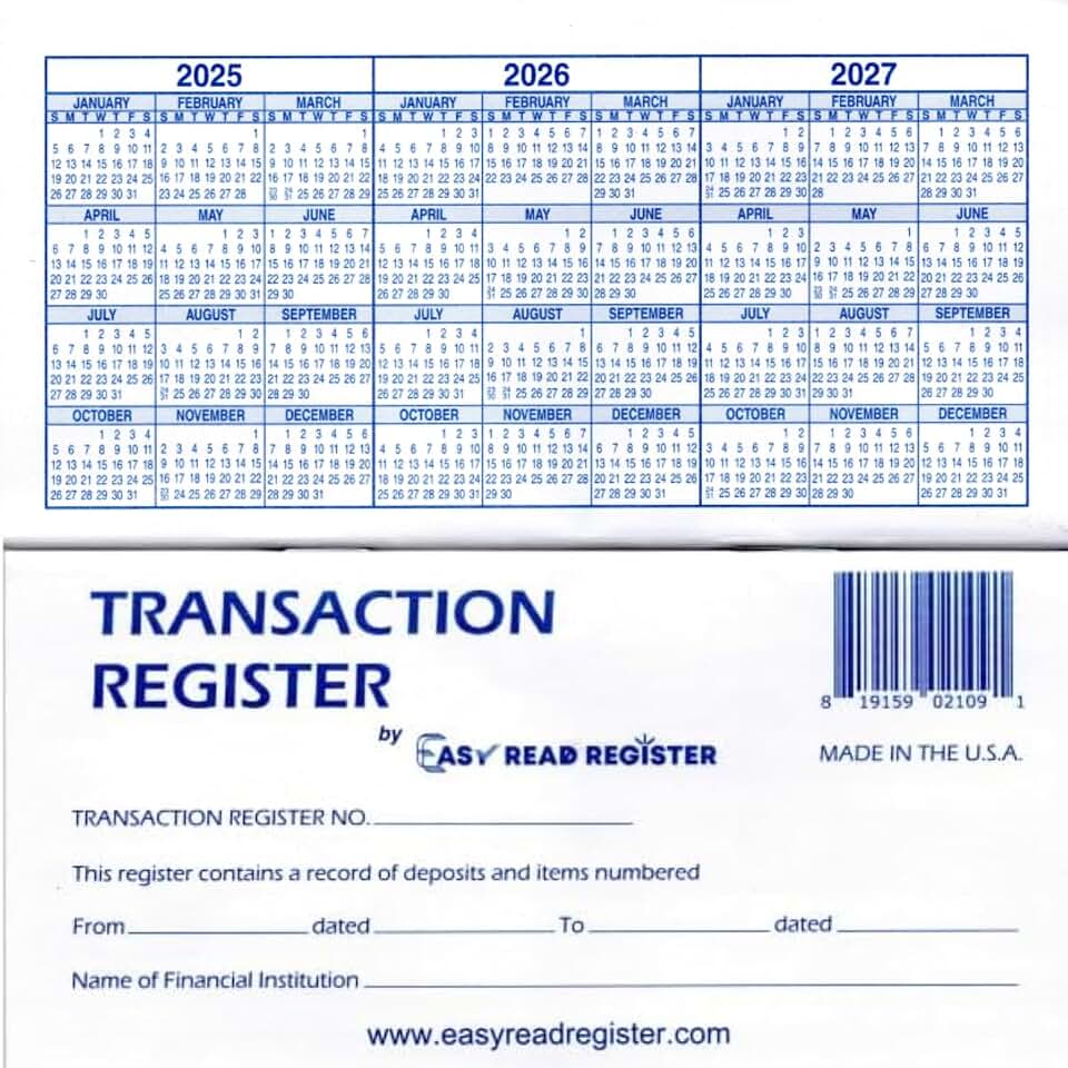 Easy Read Register 12 Check registers for Personal Checkbook - Checkbook Ledger Transaction Registers Log for Personal or Business Bank Checking Account, Saving Account