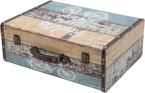 Coffre décoratif vintage en bois avec couvercle et poignée e HMF