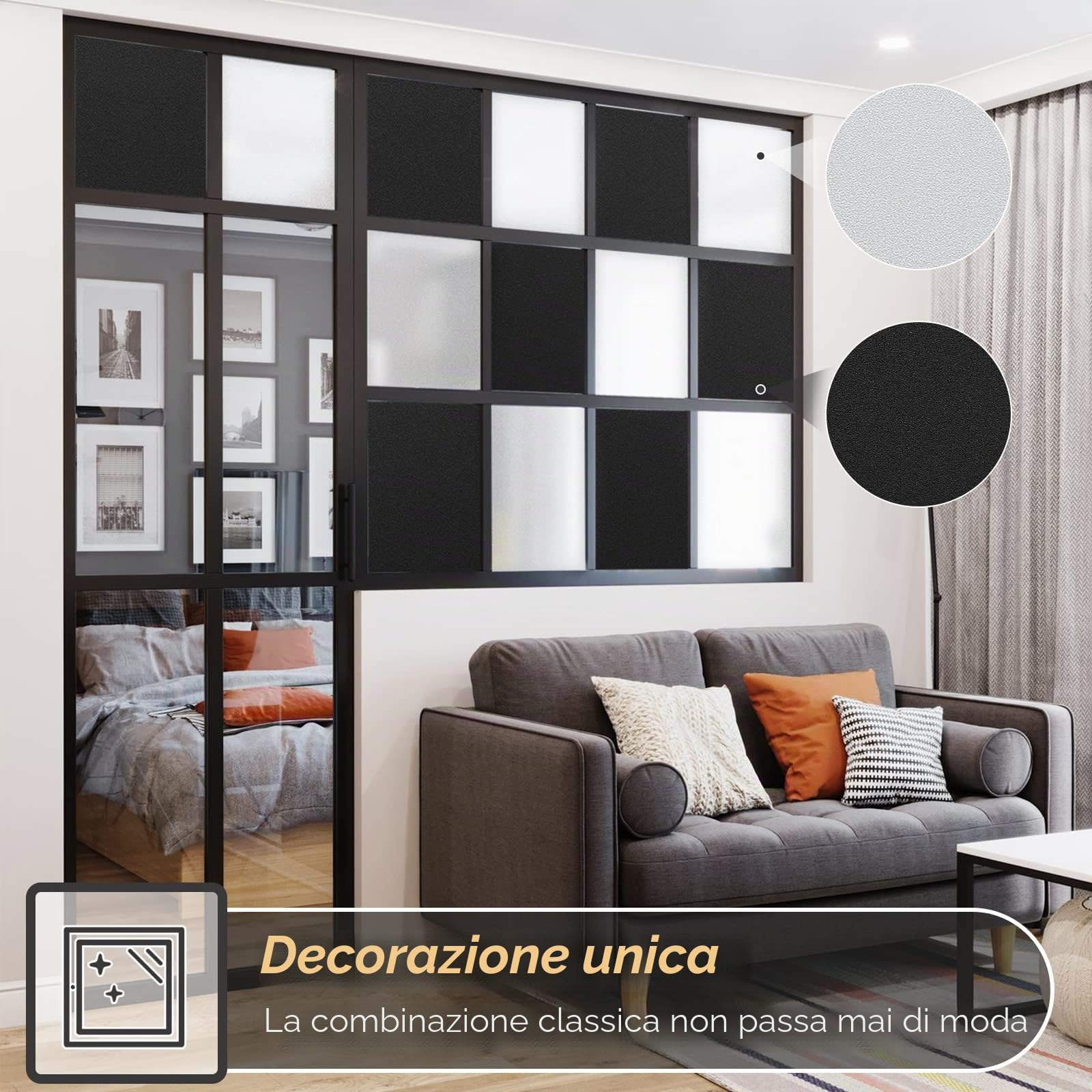 rabbitgoo Pellicola per Vetri Finestre Privacy 44.5x200cm Pellicola Oscurante Vetri Auto Non-Adesiva con Griglia Vetrofanie Privacy Finestre Anti-UV Nera Rimovibile per Ufficio, Bagno, Camera da Letto