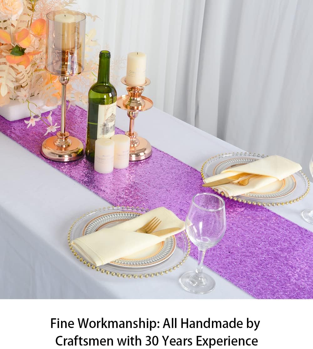 ShinyBeauty Lavender Table Runners 12x108-Inches Pack of 10 Sequin Table Runner Glitter Fabric Light Purple Wedding Runner Party Supplies Shiny Table Decorations for Anniversary Birthday