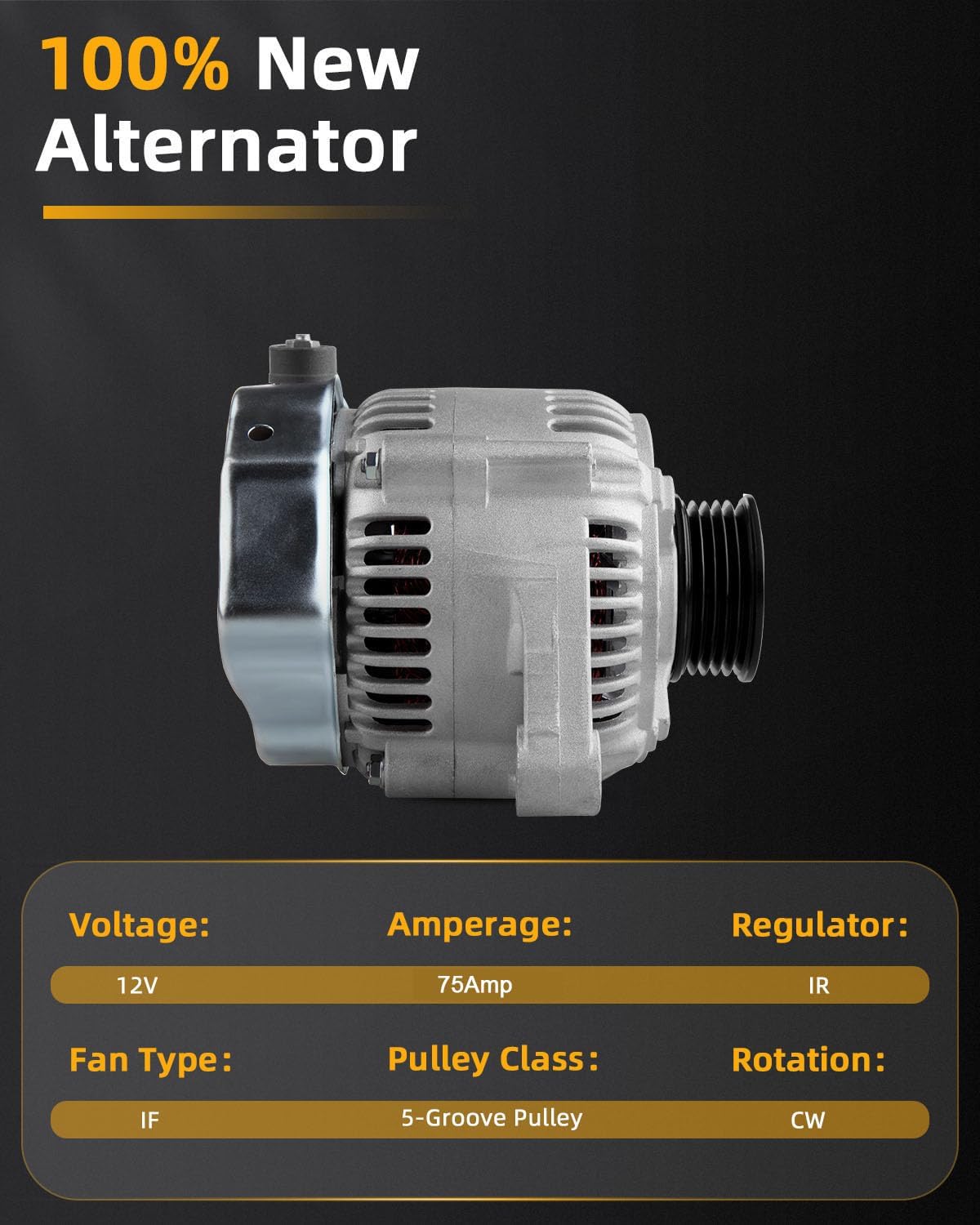 OCPTY Alternators Alternator 13754 1997 98 99 00 2001 for Toyota for Camry,1999 00 2001 for Toyota for Solara,12V 75AMP 5-Groove Pulley Replaces 13754 AND0187 111468