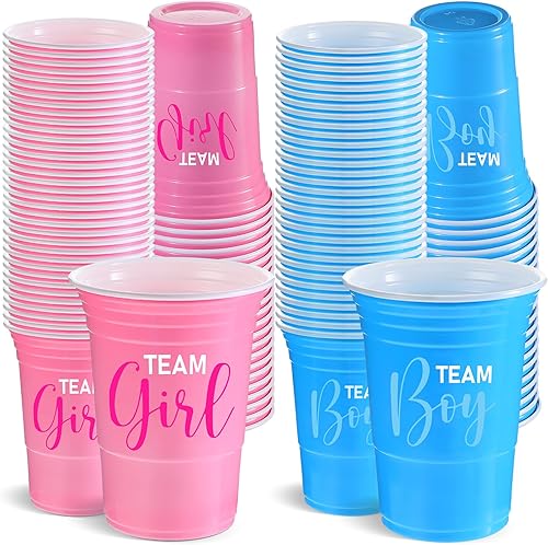 Miniatura 9 de Norme 60 vasos de plástico de revelación de género de 12 onzas con equipo y chica, vasos desechables de polipropileno para baby shower, vasos de