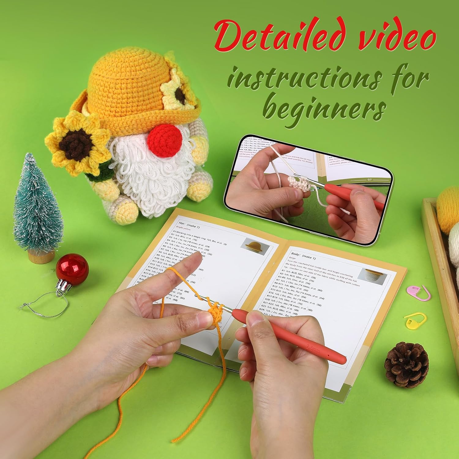SOCNITC Crochet Kit for Beginners, Knitting Crochet Kit for Adults, Crochet Starter Kits with Step-by-Step Tutorials Videos for Yarn Knitting Projects, Bedroom Decoration DIY