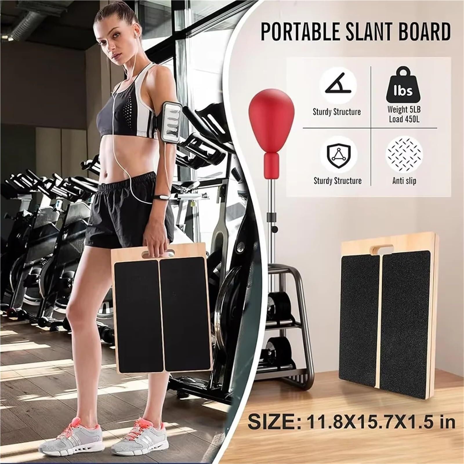 Bloque Yoga Tabla De Estiramiento Madera Profesional Inclinada Ajustable | Equipo Ejercicio Pantorrilla Antideslizante Portátil, Sentadilla
