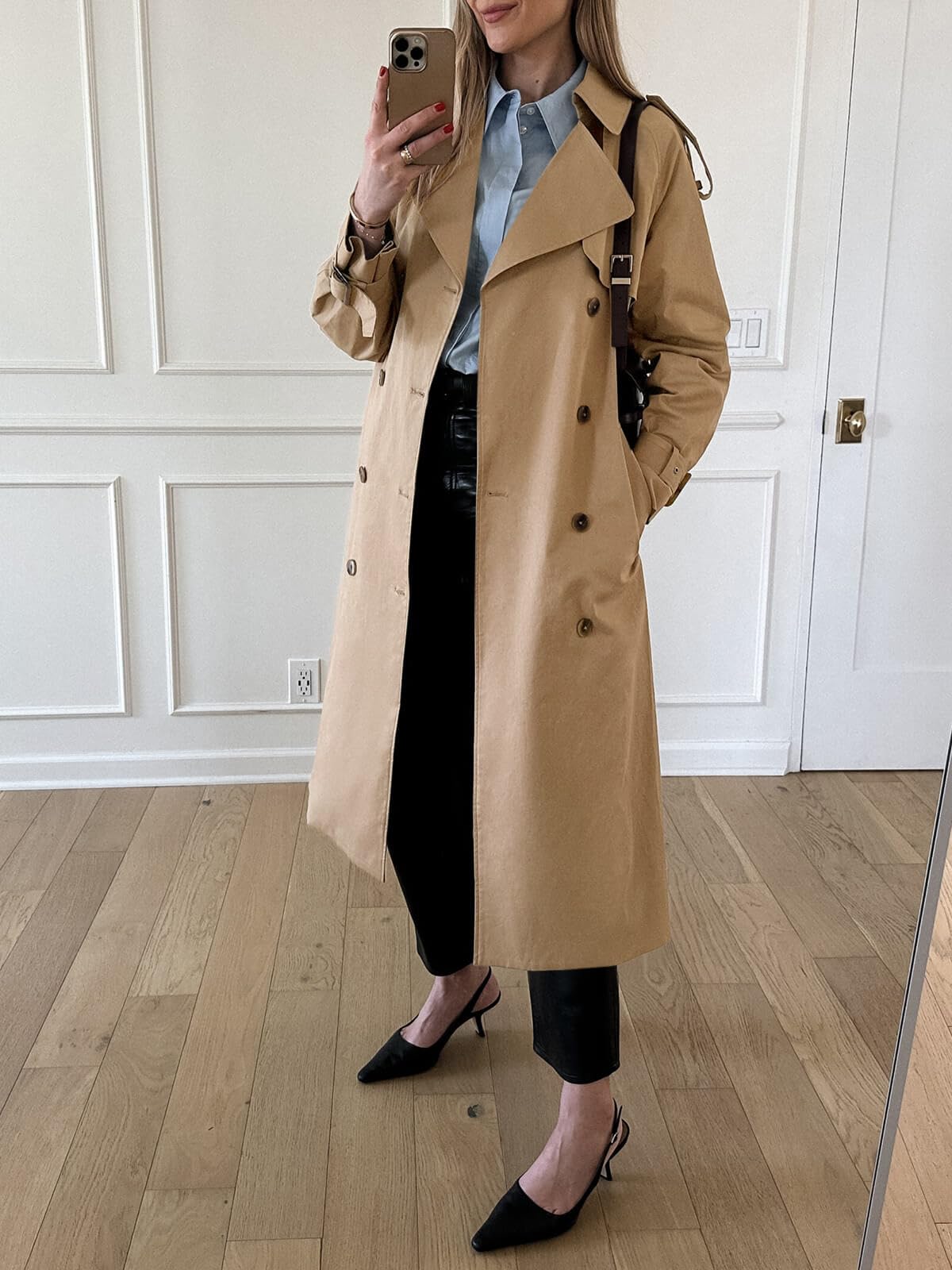 Cicy Bell Langer Damen-Trenchcoat, zweireihig, klassischer Revers, Herbstmantel mit Gürtel