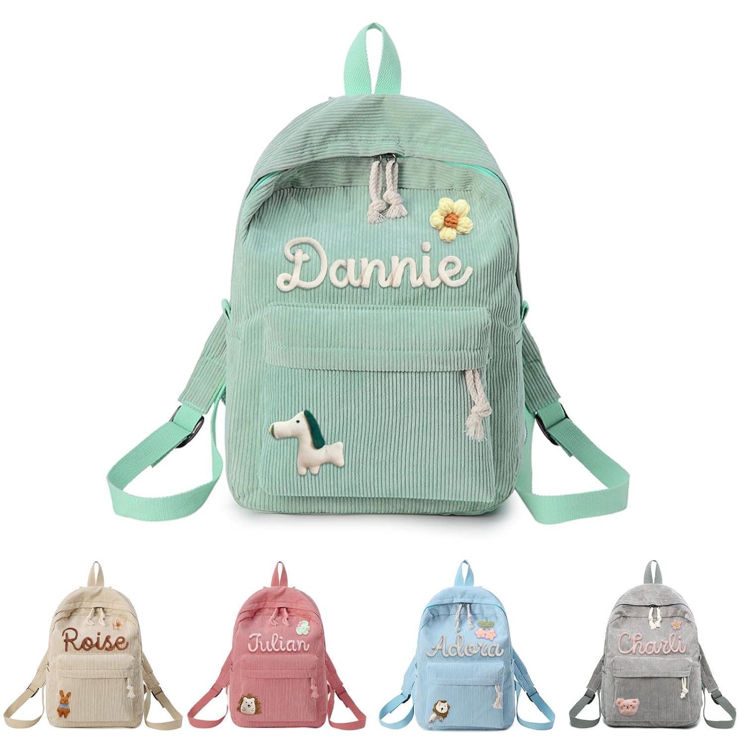 Personalized Backpack for Girls Boy with Name Custom Corduroy Backpack with Cotton Rope Woven Dance Gymnastics Back to