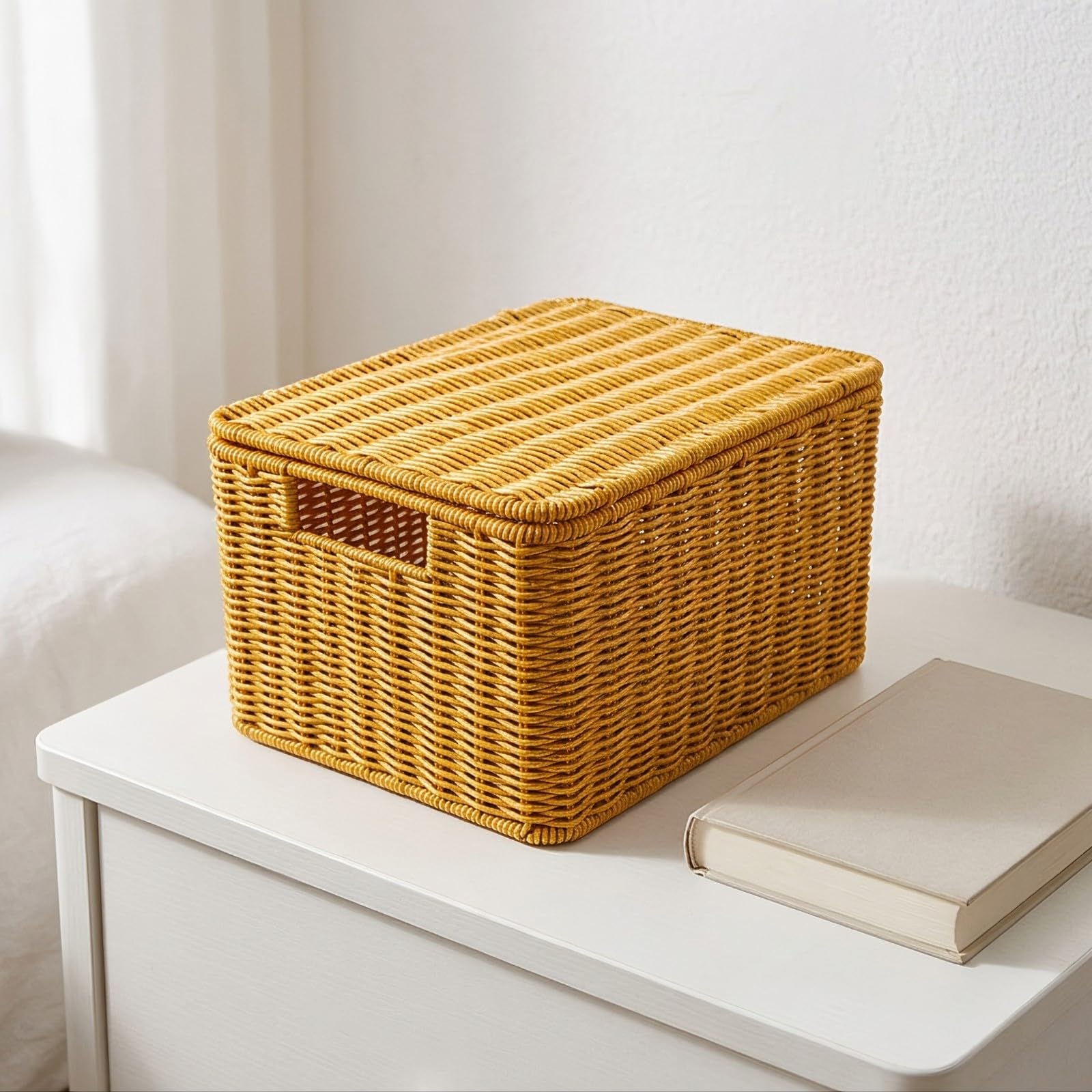 Baoblaze Cesto Portaoggetti con Coperchio Maniglie Laterali Integrate, Intrecciato, Cesto intrecciato con Coperchio, per Armadio, L