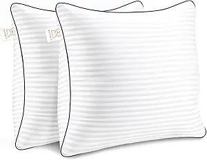 Pillows Insert 16'' x 16'' Set of 2, Decorative Throw Pillows with Luxury Silky Covers for Indoor Couch, Sofa or Bed Decors, White Striped Cushion Sham Stuffer