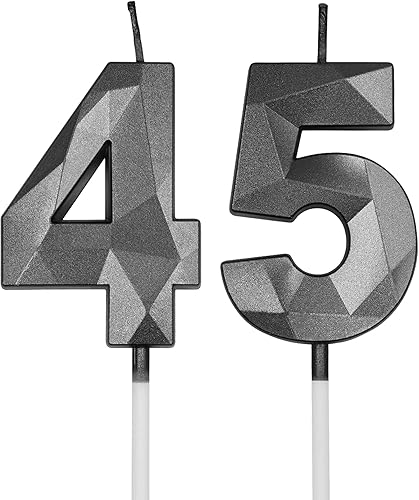 Velas de cumpleaños número 45 y 54 para tartas, color negro número 45 54 3D con forma de diamante, decoración de cumpleaños, suministros de fiesta