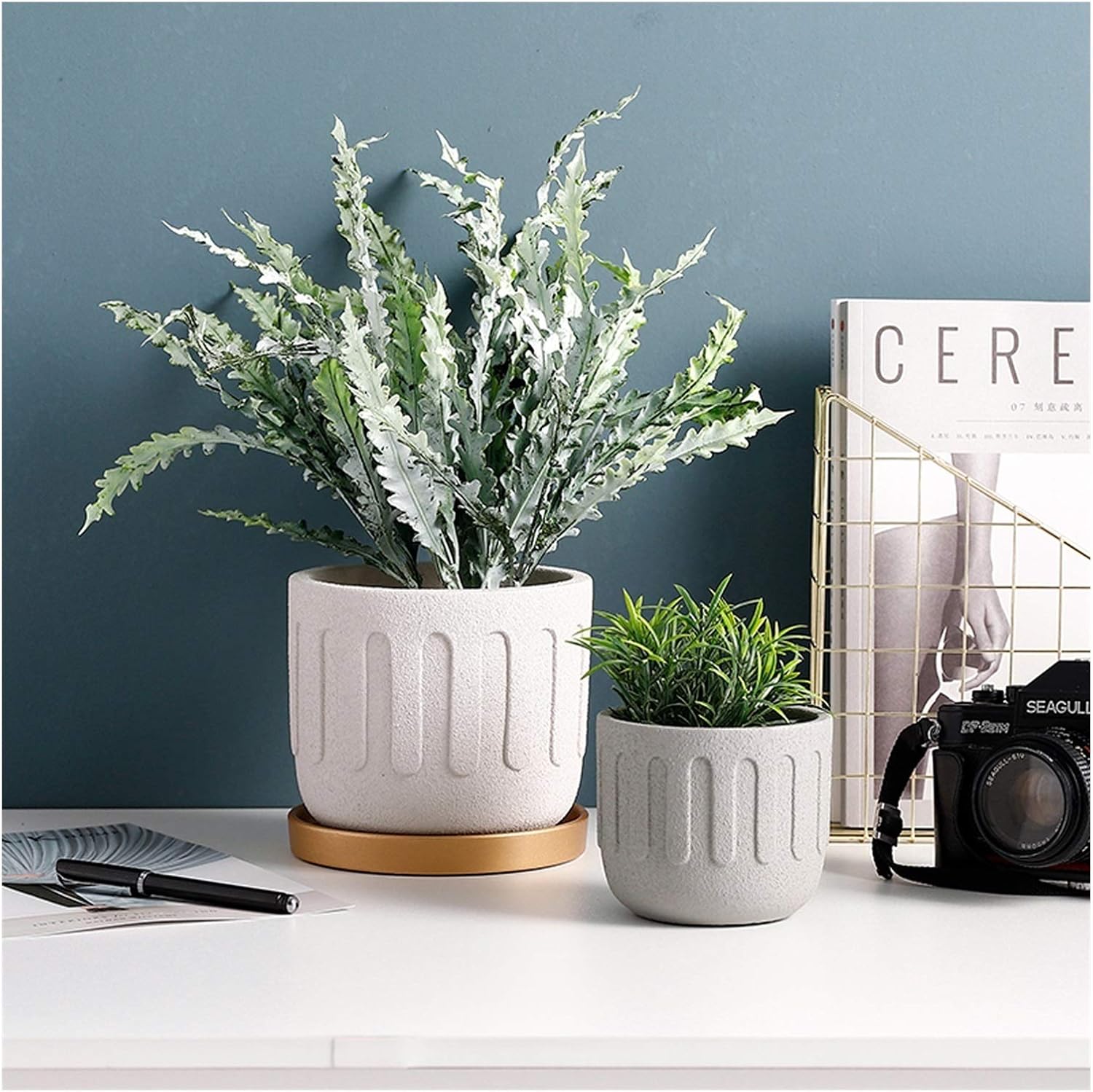 Cement Flower Pots Outdoor Indoor Garden Planters Plant Containers Modern Decorative Gardening Pot with Drainage Hole Four Colors Available Flower Pots Indoor Outdoor (Color : B) (D)