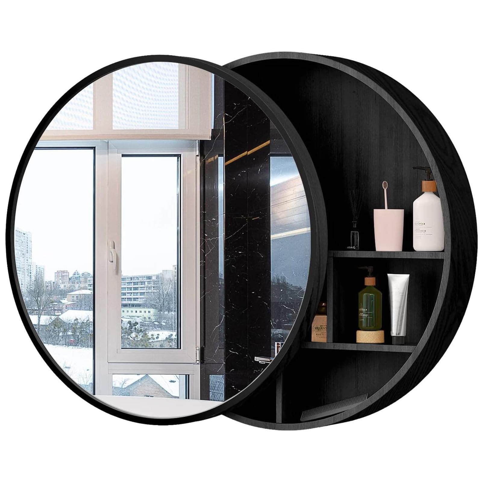 BKSXSOP Elegant Solid Wood Medicine Cabinet with Sliding Mirror Door, Stylish Bathroom & Living Room Storage nizer, Perfect for Home Décor and Space-Saving Solutions