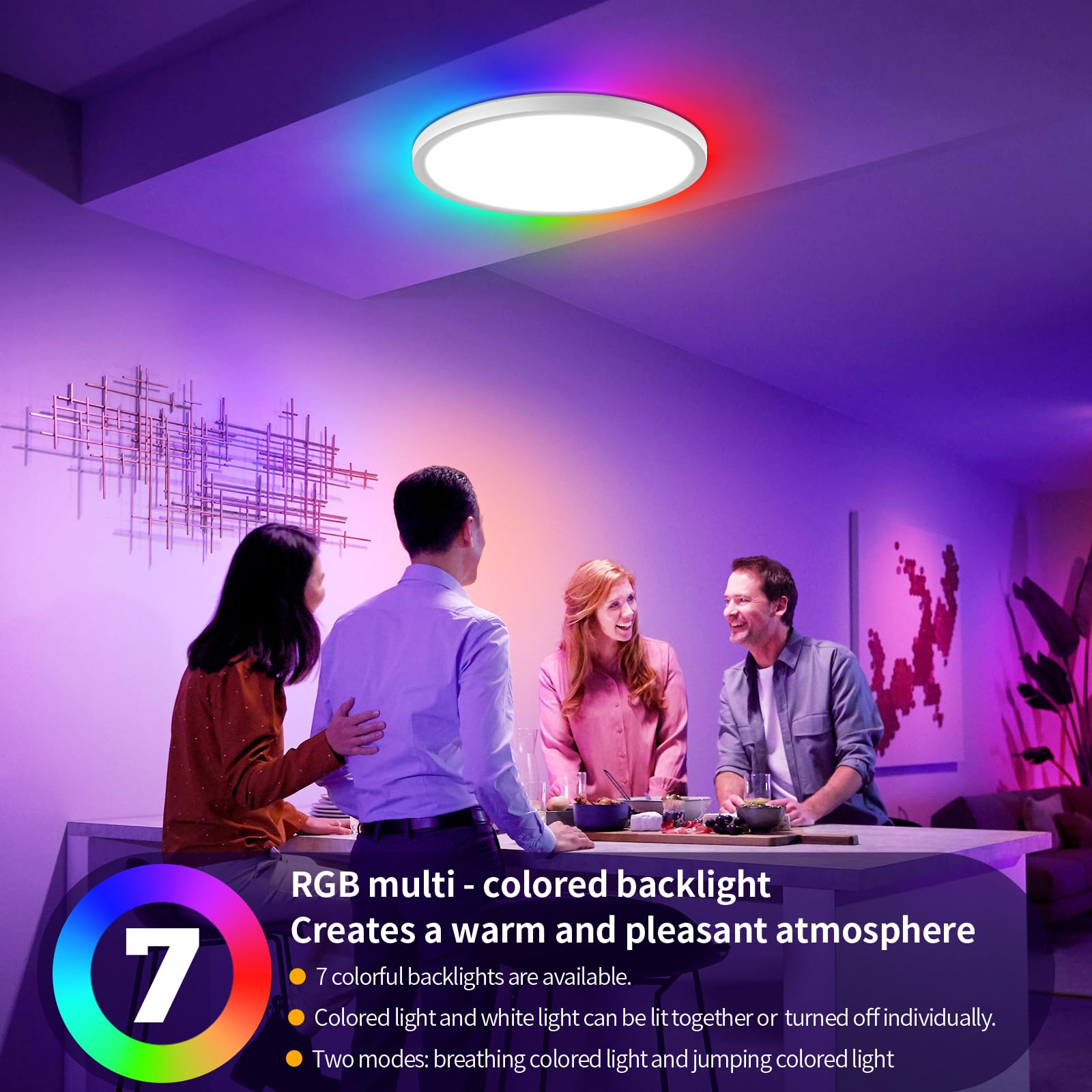 Oumida Lampara LED Techo Regulable, 24W RGB Regulable-Lampara con Mando Distancia,Luz Nocturna 3000K-6500K,2400LM IP44 Lampara para Dormitorio Cocina Salon Baño Comedor Pasillo, Ø30cm