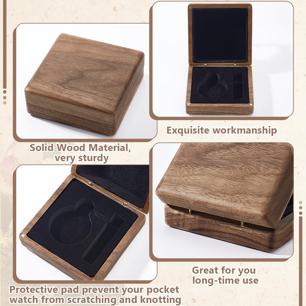 AHANDMAKER Caja de reloj de bolsillo de madera de nogal, caja de regalo portátil para un solo reloj con cojín, caja de reloj de madera, almacenamiento de joyas, organizador de viaje para hombres y
