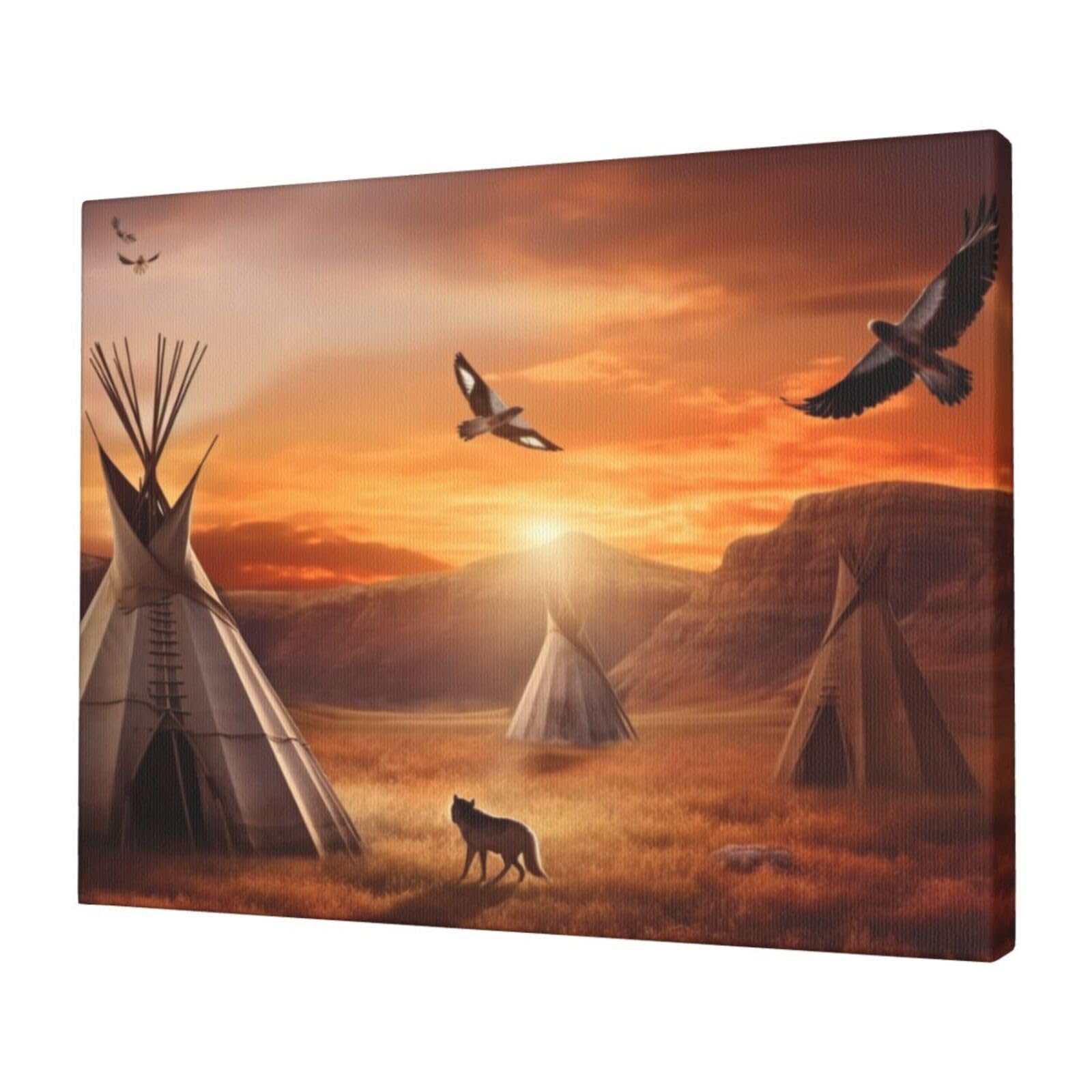 KLOPH Native American Tribes Canvas Wall Art for Living Room 12"x16" Modern Artwork Painting for Bathroom Hanging Canvas Prints Aesthetic Wallart for Bedroom Kitchen Office Wall Decor