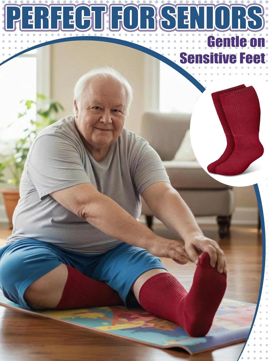 4 Pairs Extra Wide Socks Swollen 30" Lymphedema Bariatric Socks Non Binding Loose Fit(10-13,Colorful) - Image 7