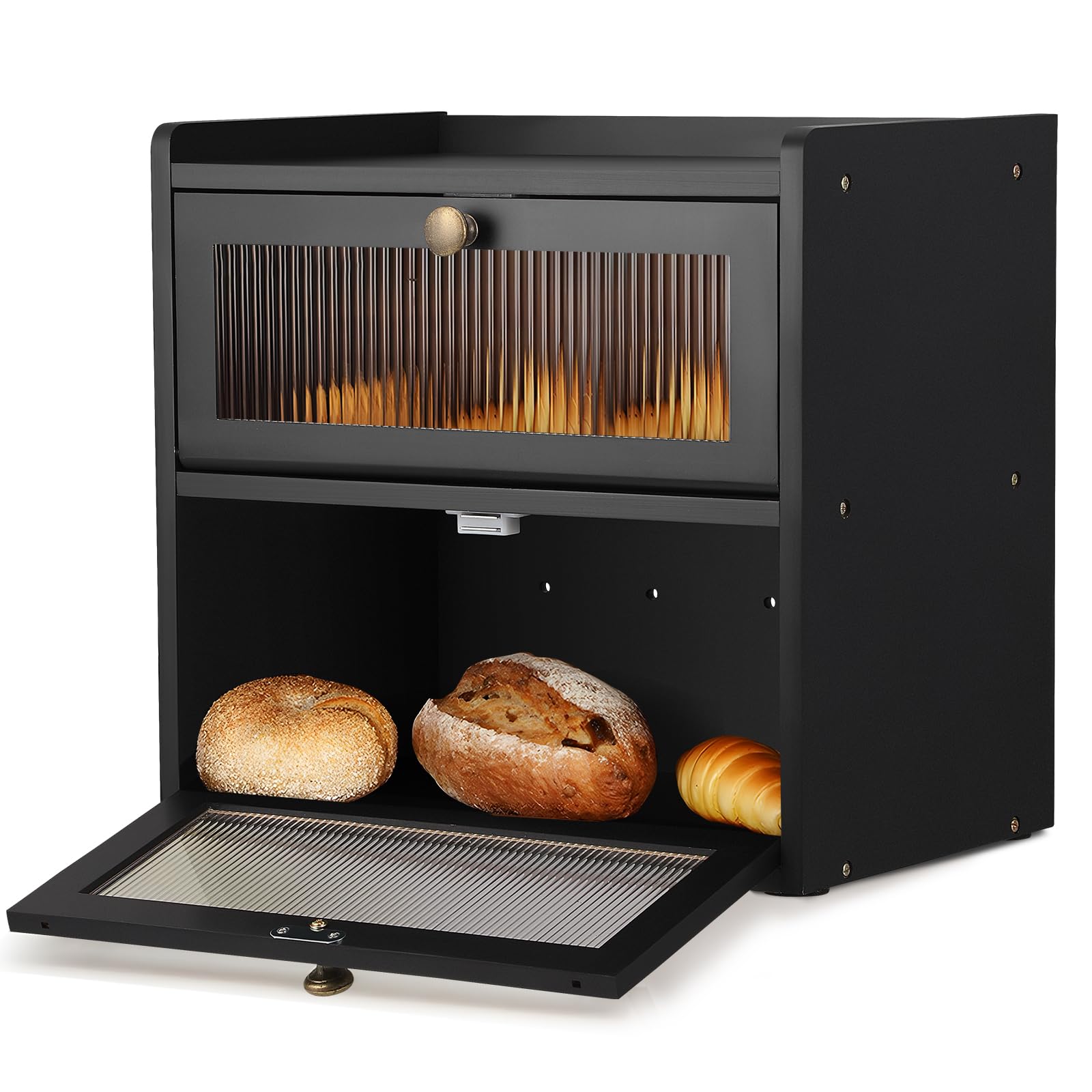 Panera de madera negra que evita el moho gracias a su ventilación trasera