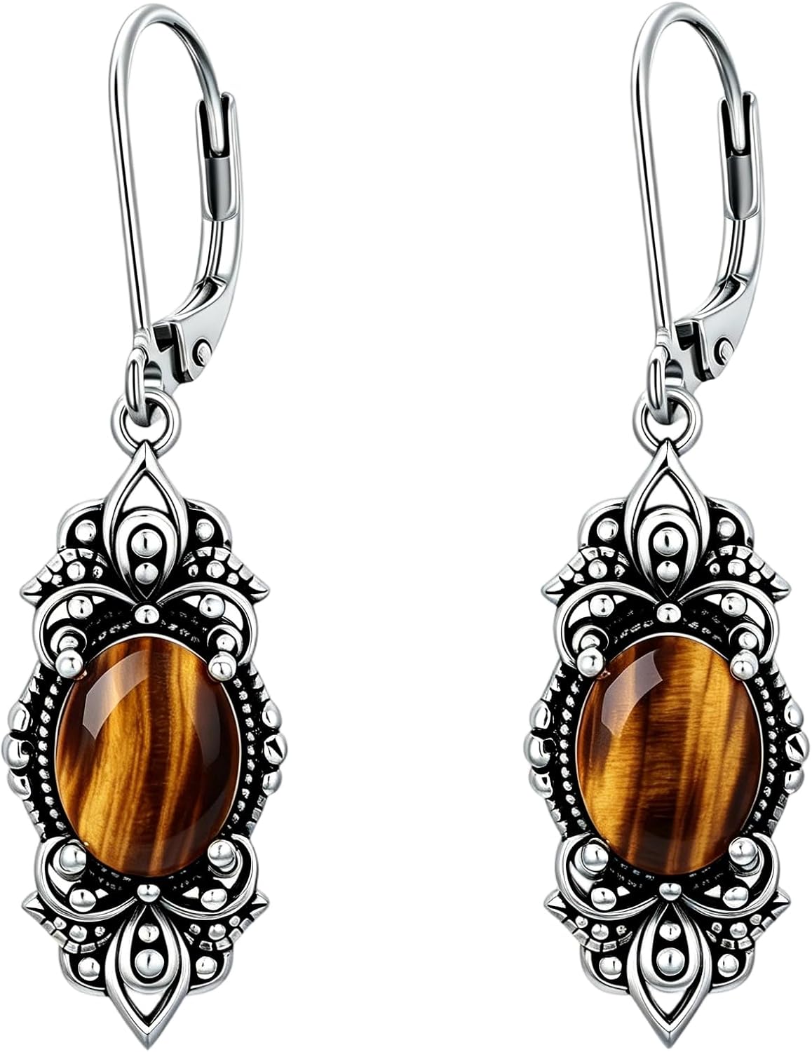 925 Sterling Silver Victorian Vintage Oxidized Dangle Drop Earrings 9mm Oval Cut 12 Months Birthstone Anniversary Jewelry Gifts for Women Her