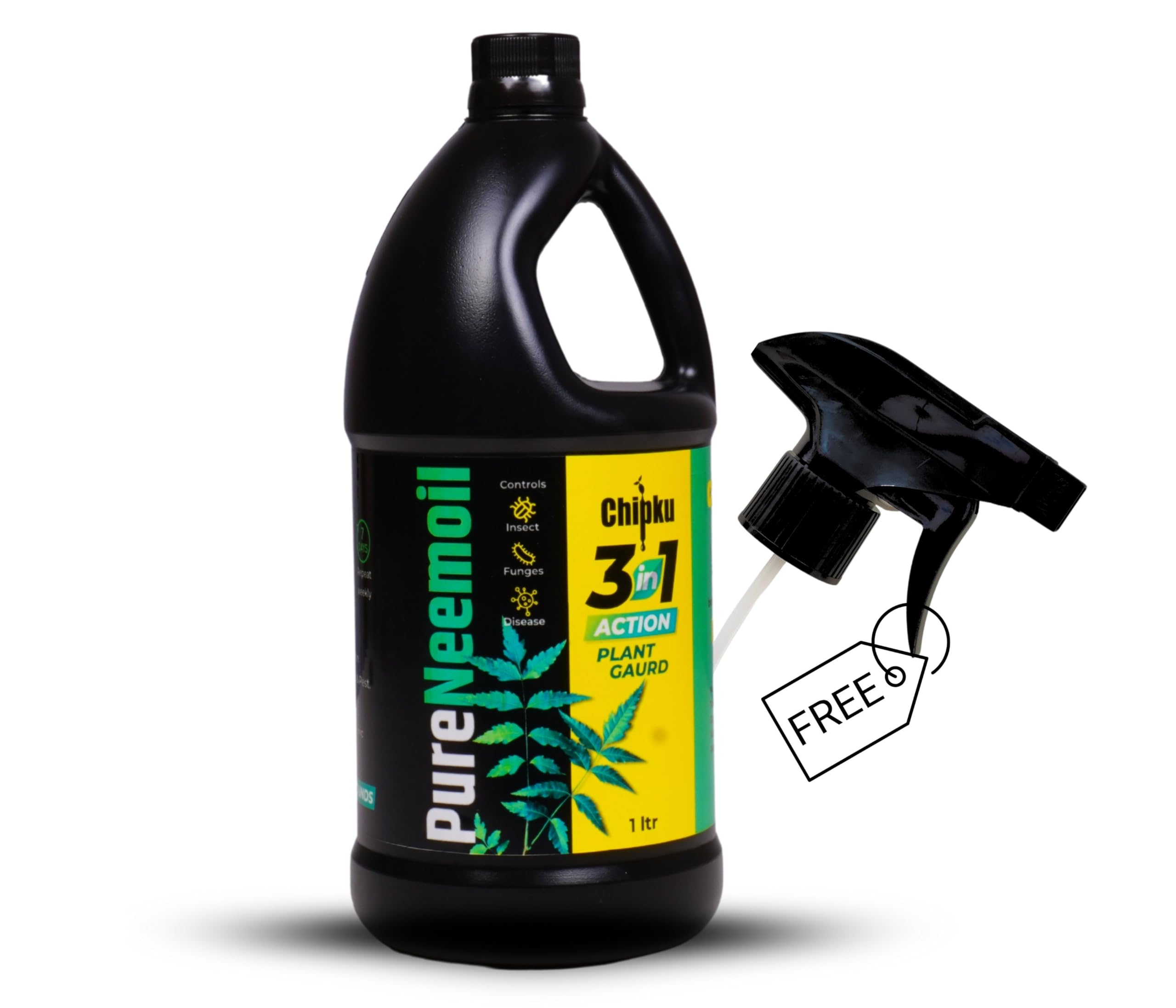 Chipku Pure Cold Pressed Water Soluble Neem Oil 1Ltr With Free Spray Gun Concentrate For Plants & Garden For Indoor And Outdoor Removes Aphids Fungus Thriphs Mildew For Making 200 Neem Spray Bottles