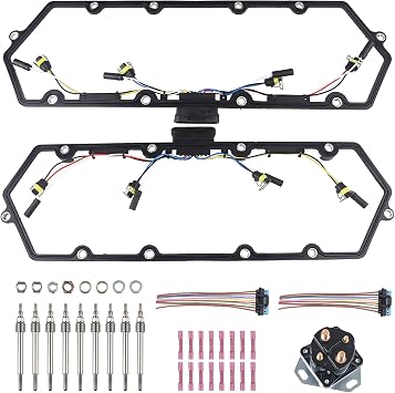 WMPHE Compatible with 2 Valve Cover Gaskets + Inner Injector Glow Plug Harness with Relay + 8 Glow Plugs Ford F250 F350 E250 E350 Diesel Powerstroke 7.3L 1999 2000 2001 2002 2003, OEM F81Z-6584-AA