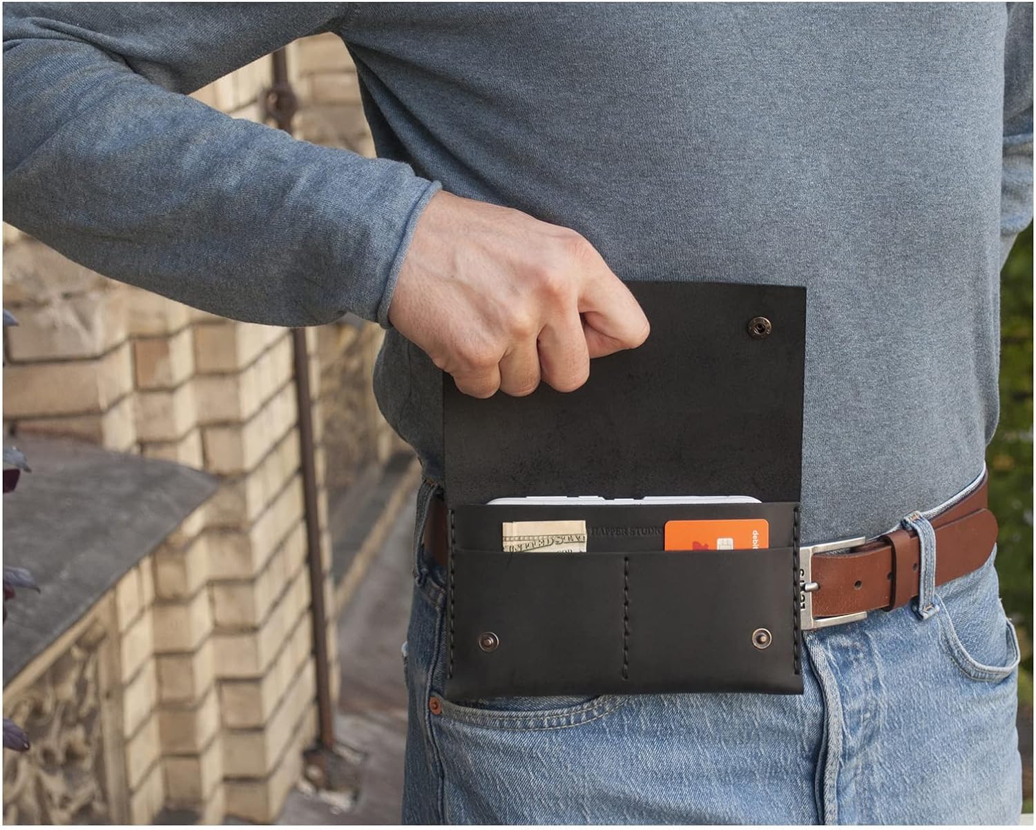 Bovine leather Holster Case for Microsoft Surface Duo 2, BLACK Cover, Belt Wallet
