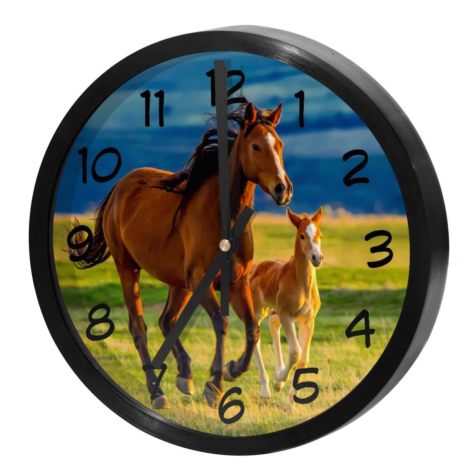Horloge murale ronde sans tic-tac motif chevaux pour décorer la cuisine ou la classe d'école