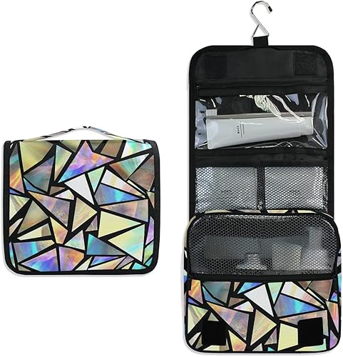 Neceser de aseo con triángulos iridiscentes, bolsa de aseo colgante de viaje, kit de dopp, bolsa de afeitar, organizador de artículos de tocador,