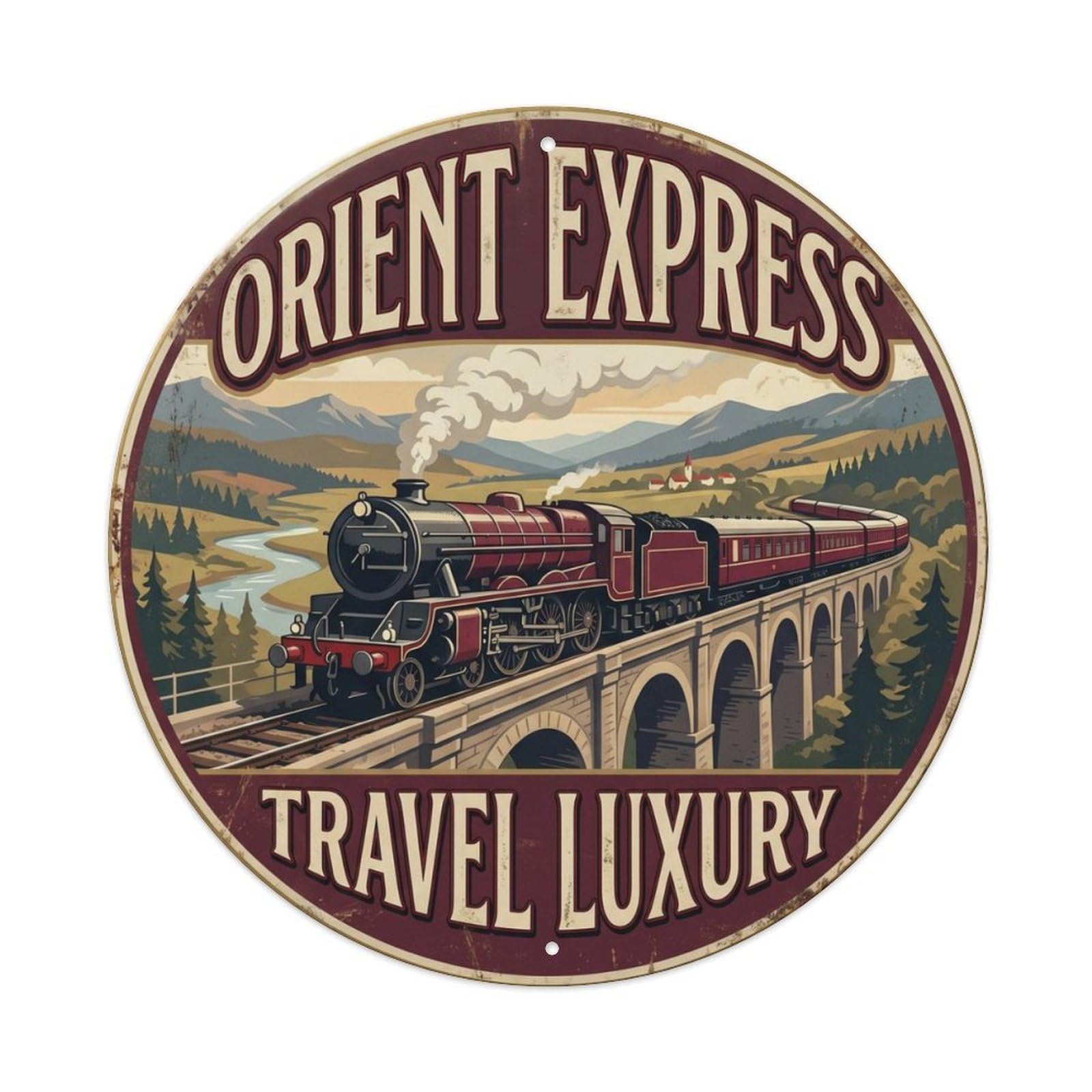 Train Express Travel Europe Railway Metal Tin Sign Plaque Wall Decor for Cafe, Club Bar, Office, Home Garden Round Metal Poster 8x8Inch