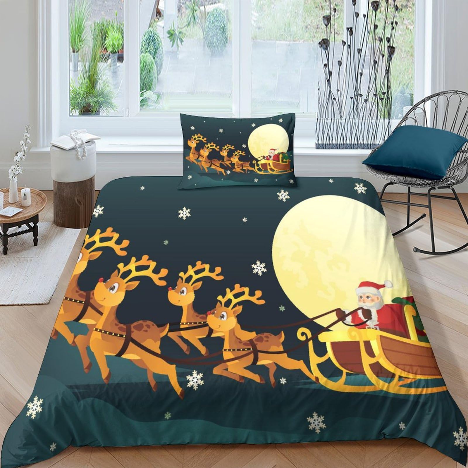 Housses de couettes Noël imprimé 3D parure de lit microfibre single