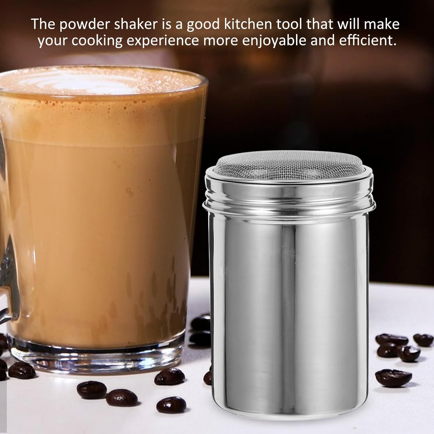 PRETYZOOM Fine Mesh Powder Shaker Lid Stainless Steel Sugar Cocoa and Flour Dispenser for Coffee Baking and Cooking for Home and Use