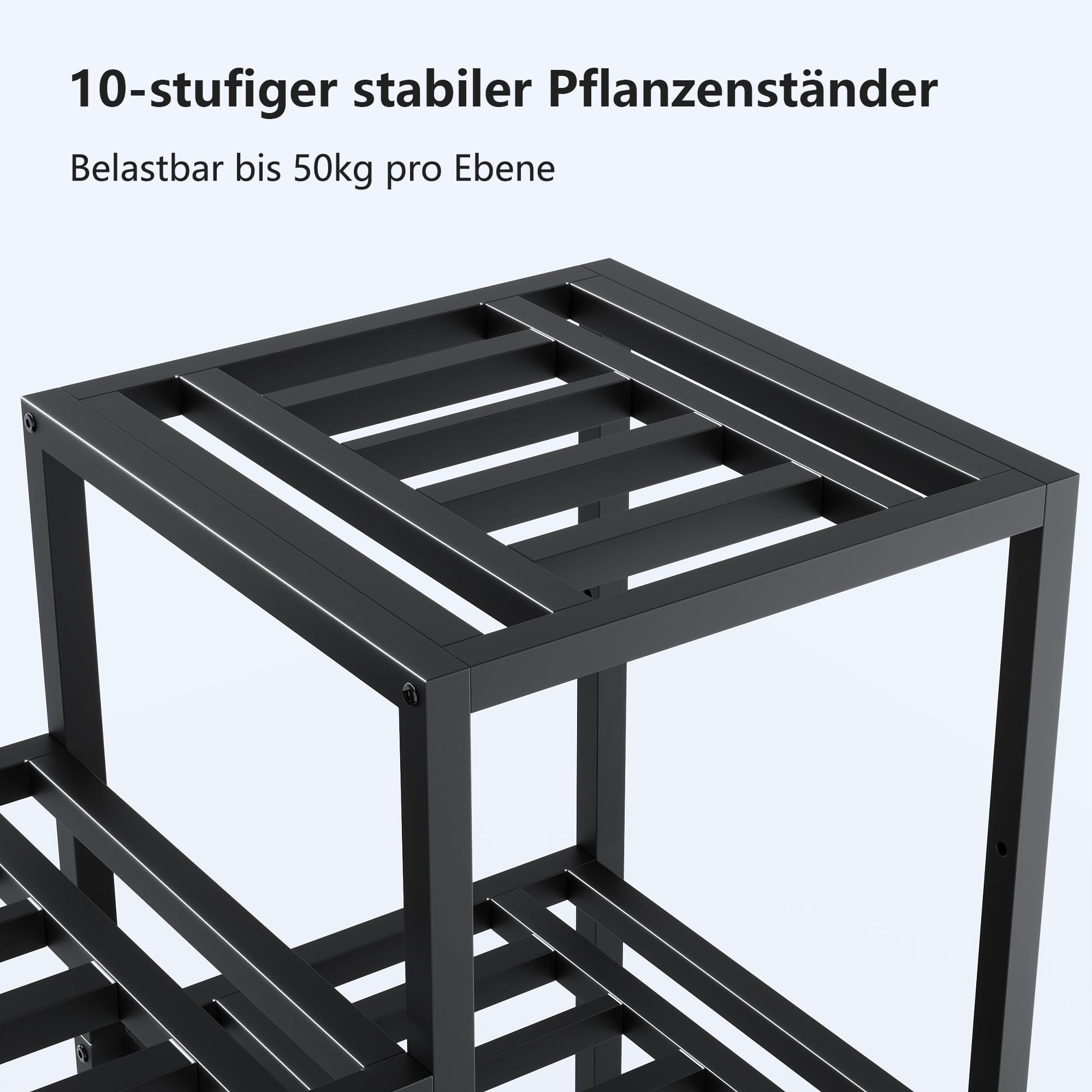 Pflanzenständer Indoor Outdoor,10 Etagen Metall Blumenständer,127 cm hoch rostfest Blumenhocker,schwarz Pflanzenregal für Wohnzimmer Terrasse Zuhause,Garten,Balkon, Büro,Wohnzimmer