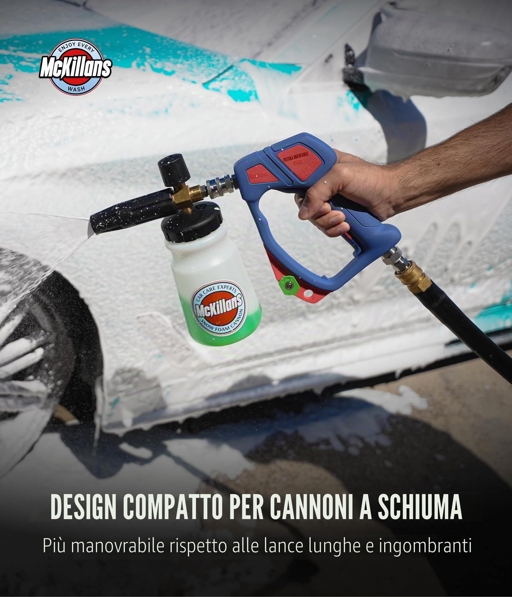 McKillans® Swivel Gun Pro - Pistola per idropulitrice, girevole ad alta pressione con spina maschio da 3/8" e accoppiatore rapido da 1/4", compatibile con macchina per la schiuma, supporto per