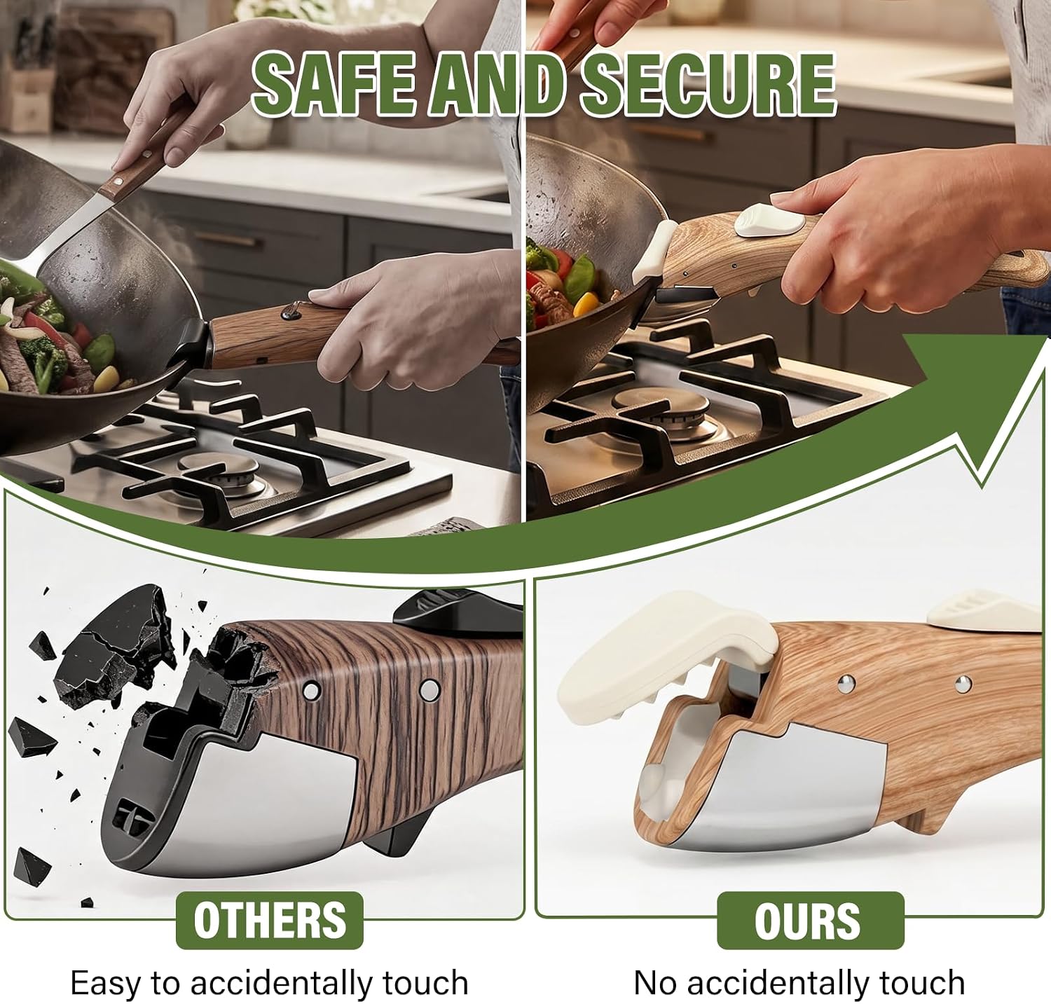 Detachable Pot Handle Wood-Like, Universal Detachable Pot Handles,Pot Handles Replacement with Lock Slide,Fits Detachable Handle Pots and Pans (2PCS)