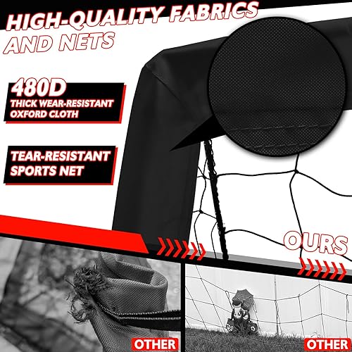 Miniatura 3 de Juego de 2 porterías de fútbol para niños, 5 x 3, 6 x 4, 9 x 5, red de práctica de fútbol plegable con bolsa de transporte portátil para niños
